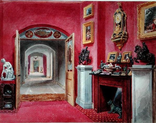 The Ante Room to the Hall, Rempstone Hall, Nottinghamshire (akwarela na papierze) autorstwa Sarah Caroline Sitwell