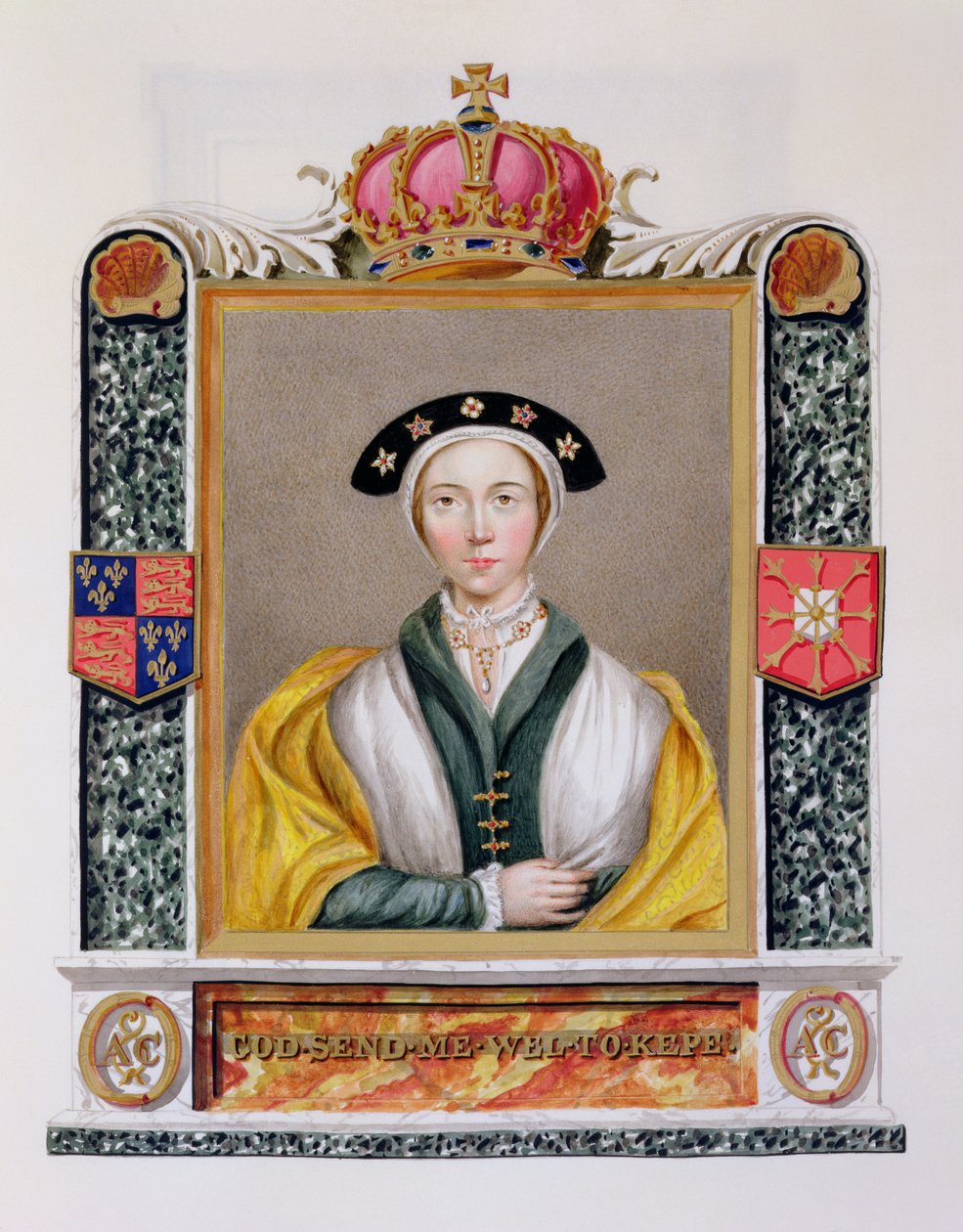 Portret Anny z Cleves (1515-57) czwartej królowej Henryka VIII z "Pamiętników dworu królowej Elżbiety", wydanych w 1825 r. (wc i gwasz na papierze) autorstwa Sarah Countess of Essex