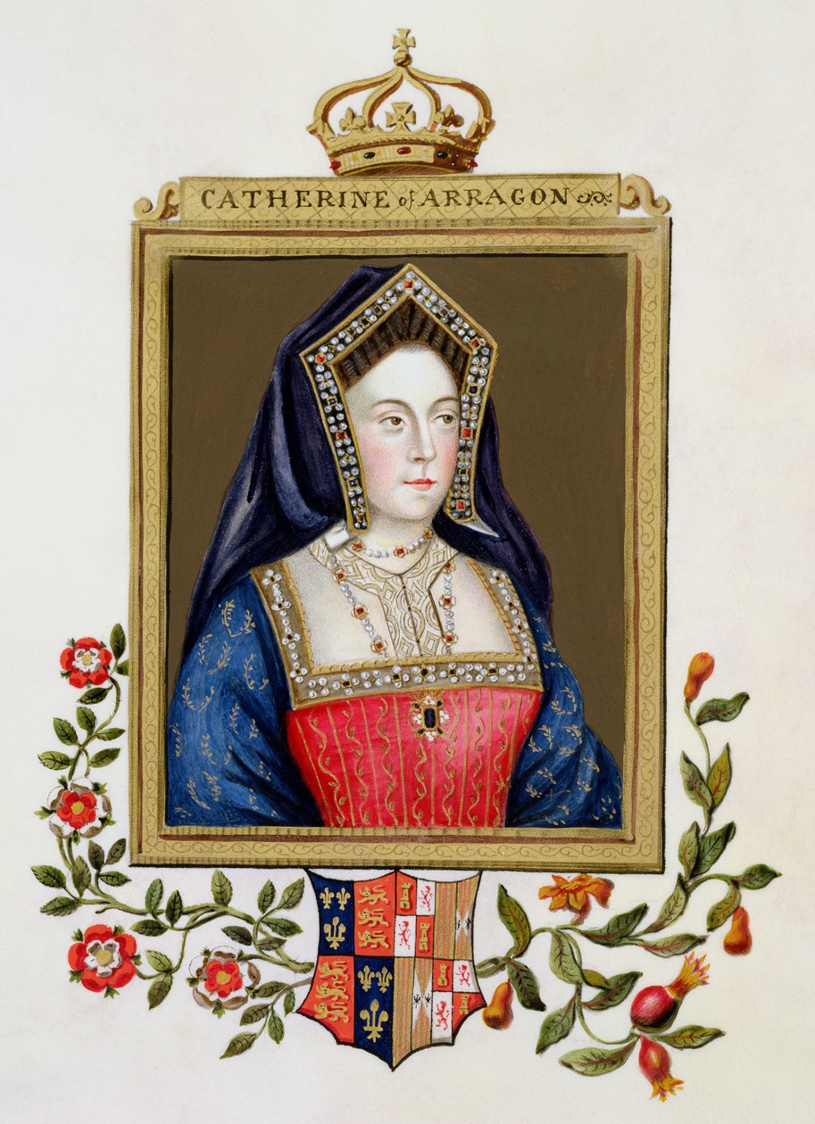 Portret Katarzyny Aragońskiej (1485-1536) I królowej Henryka VIII ze „Wspomnień dworu królowej Elżbiety”, wydanego w 1825 r. (wc i gwasz na papierze) autorstwa Sarah Countess of Essex