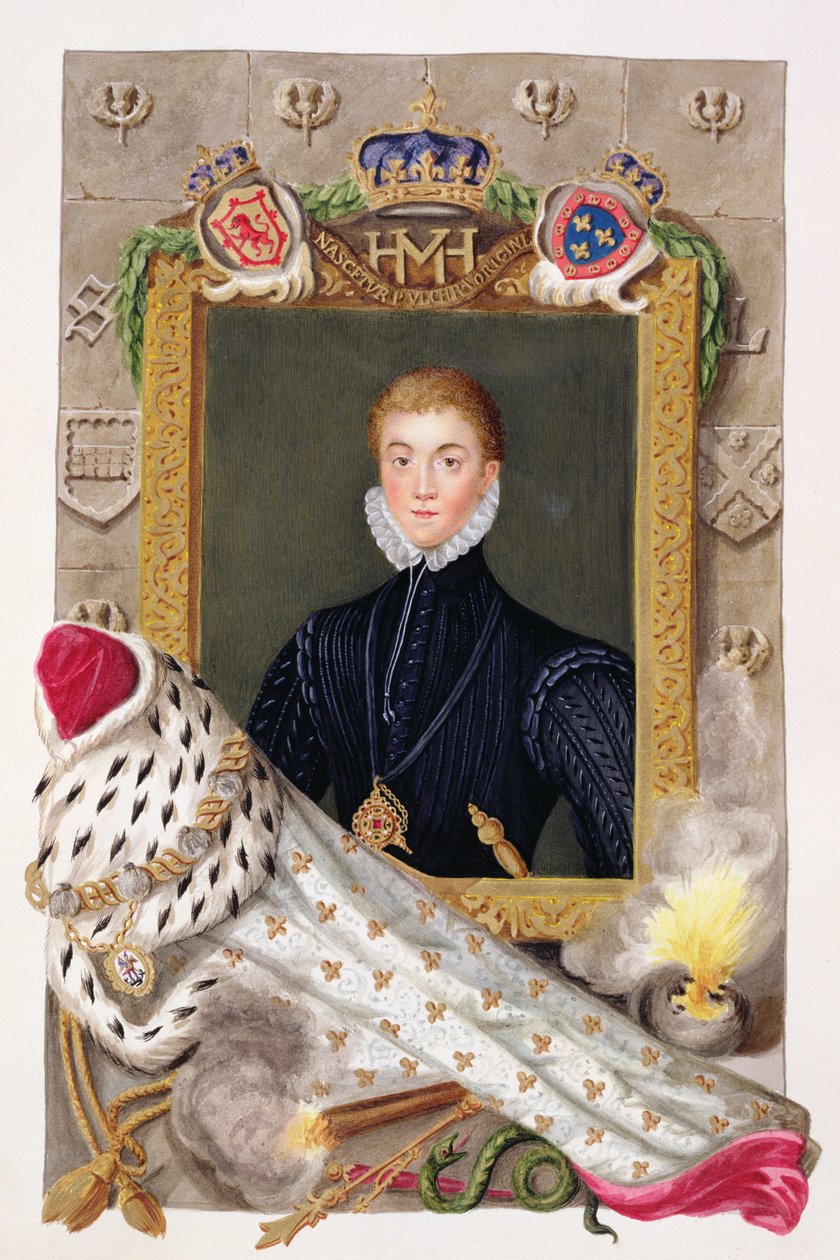 Portret Karola I Anglii (1600-49) jako księcia Walii ze „Wspomnień dworu królowej Elżbiety”, opublikowanych w 1825 r. (akwarela i gwasz na papierze) autorstwa Sarah Countess of Essex