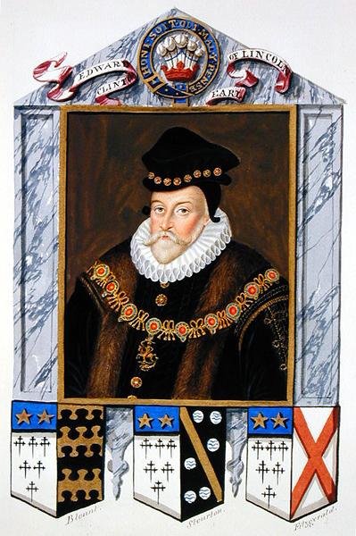 Portret Edwarda Fiennesa de Clintona (1512-85) 1. hrabiego Lincoln z „Wyznań dworu królowej Elżbiety”, opublikowanych w 1825 r. (akwarela i gwasz na papierze) autorstwa Sarah Countess of Essex