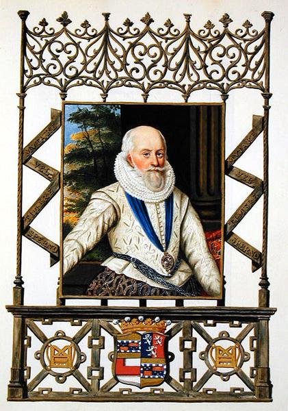 Portret Edwarda Somerseta (1553-1628) 4. hrabiego Worcester ze „Wspomnień dworu królowej Elżbiety”, opublikowanych w 1825 r. (akwarela i gwasz na papierze) autorstwa Sarah Countess of Essex