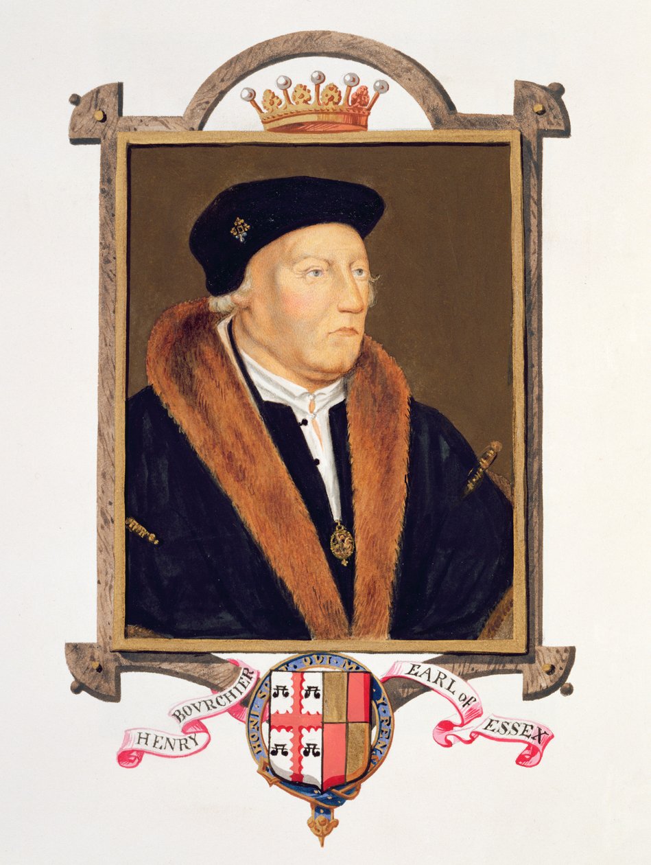 Portret Henry Bourchier (zm. 1539) 2. hrabia Essex ze „Pamiętników dworu królowej Elżbiety”, opublikowany w 1825 r. (wc i gwasz na papierze) autorstwa Sarah Countess of Essex