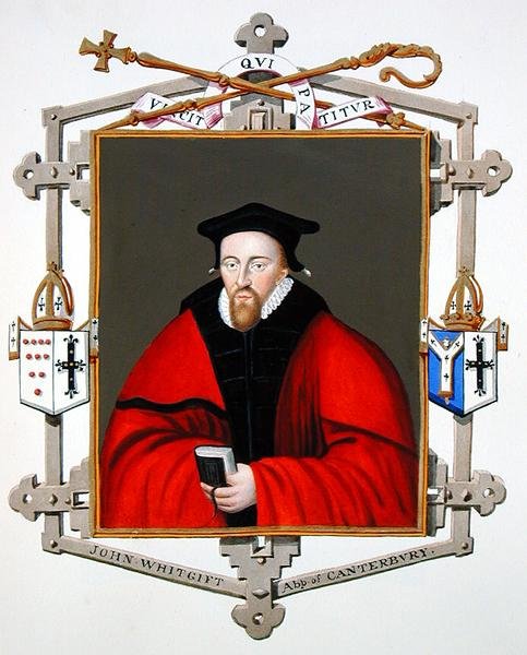 Portret Johna Whitgifta (ok. 1530-1604) arcybiskupa Canterbury z „Wyznań dworu królowej Elżbiety”, opublikowanych w 1825 r. (akwarela i gwasz na papierze) autorstwa Sarah Countess of Essex