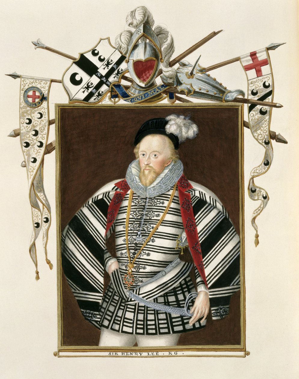 Portret Sir Henry Lee (1530-1610) ze „Wspomnienia dworu królowej Elżbiety”, opublikowany w 1825 r. na papierze autorstwa Sarah Countess of Essex