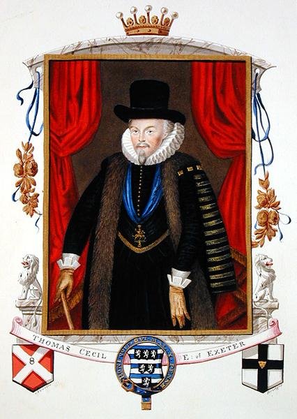 Portret sir Thomasa Cecila (1542-1623) 1. hrabiego Exeter, 2. lorda Burghleya ze „Wspomnień dworu królowej Elżbiety”, opublikowanych w 1825 r. (akwarela i gwasz na papierze) autorstwa Sarah Countess of Essex
