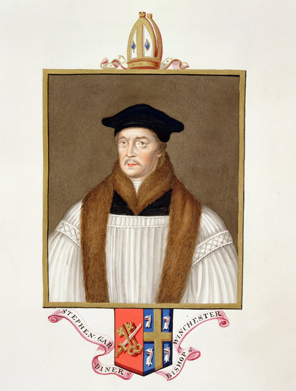Portret Stephena Gardinera (ok. 1483-1555) biskupa Winchester ze „Wspomnień dworu królowej Elżbiety”, opublikowanych w 1825 r. (wc i gwasz na papierze) autorstwa Sarah Countess of Essex