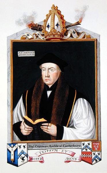 Portret Thomasa Cranmera (1489-1556) arcybiskupa Canterbury ze „Wspomnień dworu królowej Elżbiety”, opublikowanych w 1825 r. (akwarela i gwasz na papierze) autorstwa Sarah Countess of Essex