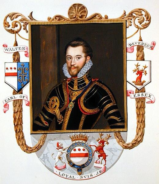 Portret Waltera Devereux (1541-76) 1. hrabiego Essex ze „Wspomnień dworu królowej Elżbiety”, wydanych w 1825 r. (akwarela i gwasz na papierze) autorstwa Sarah Countess of Essex