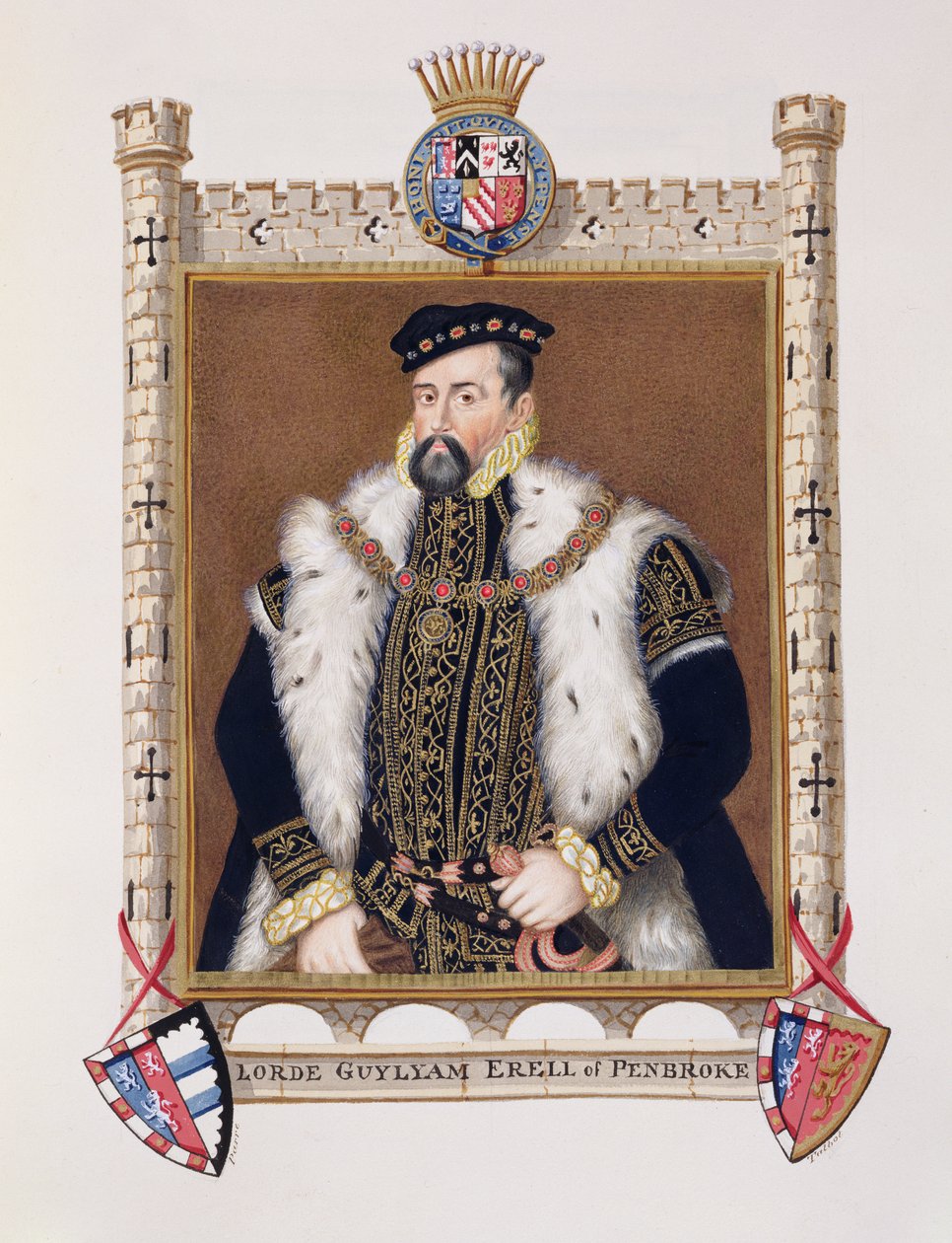 Portret Williama Herberta (ok. 1506-70) 1. hrabiego Pembroke ze „Wspomnień dworu królowej Elżbiety”, opublikowanych w 1825 r. (wc i gwasz na papierze) autorstwa Sarah Countess of Essex