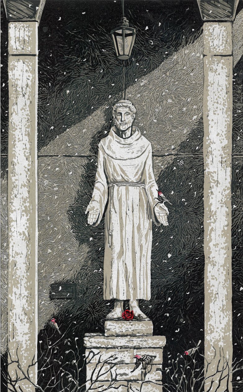 Święty Franciszek na śniegu, 2023 (obraz) autorstwa Sarah Drummond