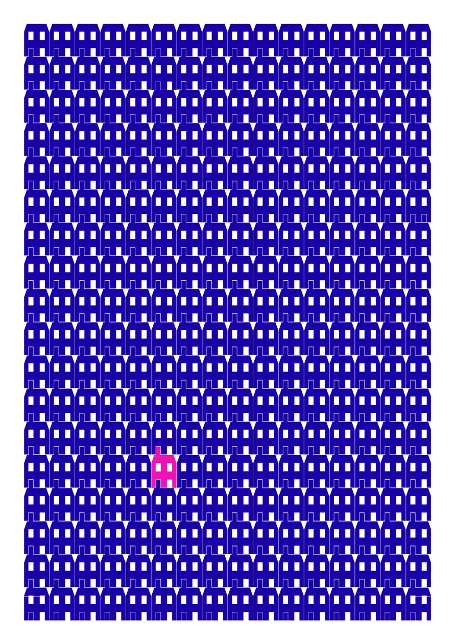 Blue Paper House Repeat Print, 2014 (grafika giclee) autorstwa Sarah Evans