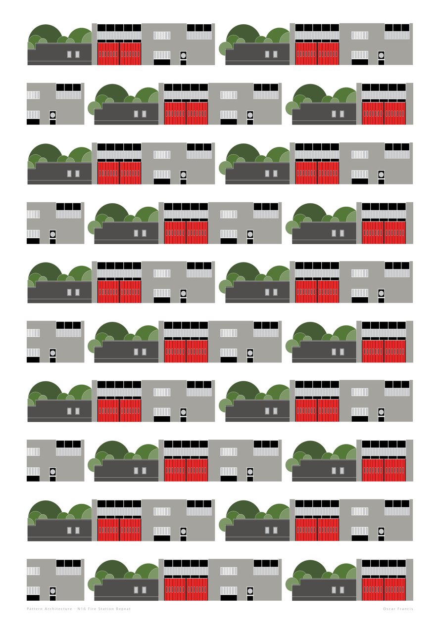 Fire Station Repeat Print, 2014 (grafika giclee) autorstwa Sarah Evans