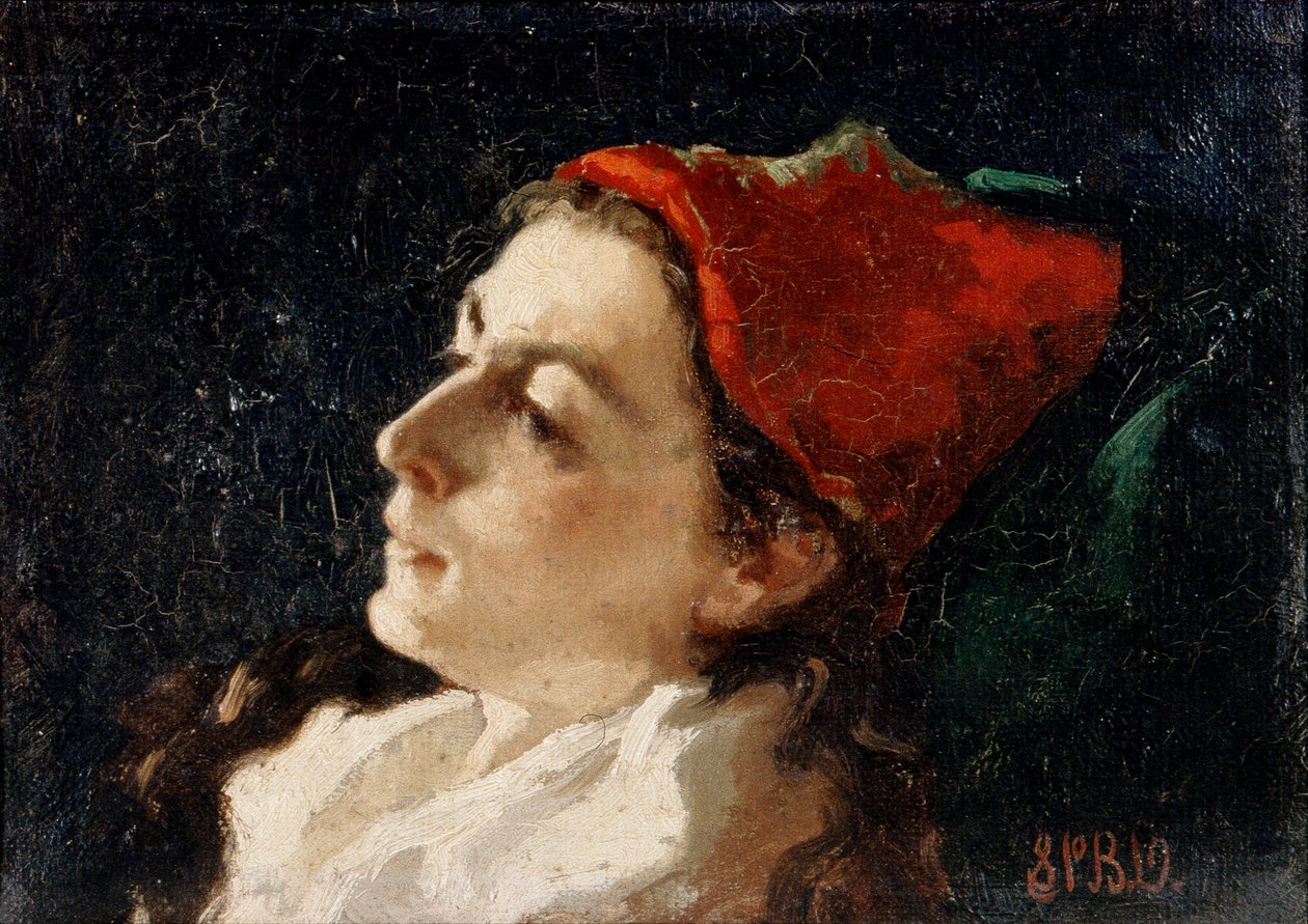 Głowa kobiety w czerwonej czapce (olej na płótnie) autorstwa Sarah Paxton Ball Dodson