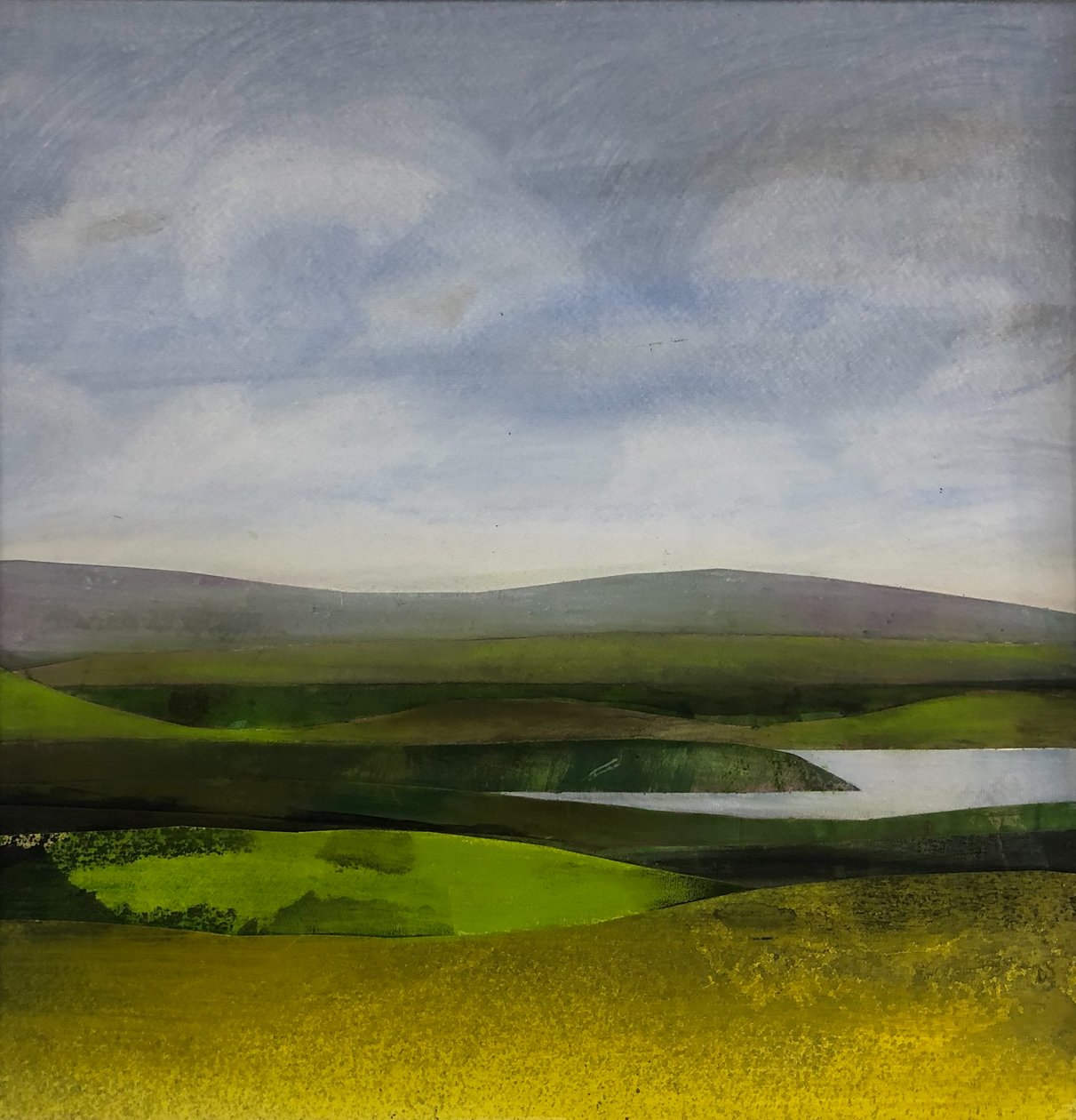 wodnisty krajobraz Somerset, 2023 (farba na papierze) autorstwa Sarah Thompson Engels