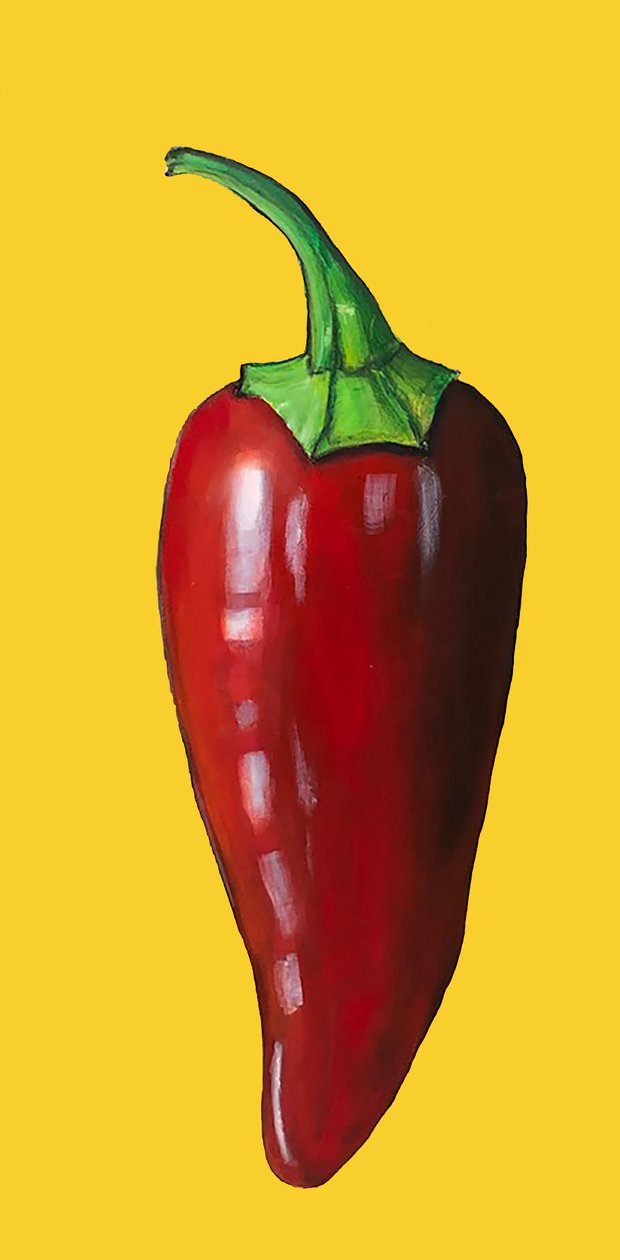 „Chilli” 2020 (akryl na pokładzie) autorstwa Sarah Thompson Engels