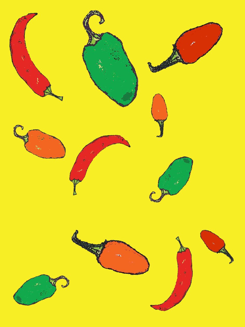 Chilli 2012 (monodruk z tuszami) autorstwa Sarah Thompson Engels