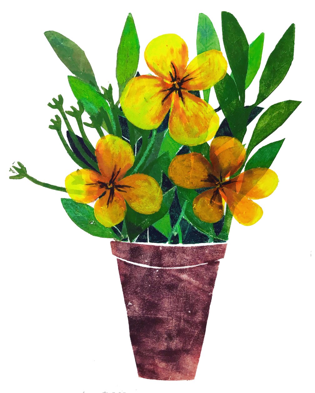 Żółta doniczka,2019,(monodruk) autorstwa Sarah Thompson Engels