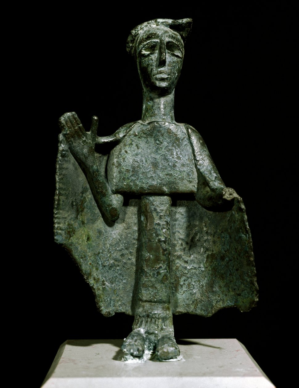 Kultura nuragi (nuraghi) Sardynii: brązowa statuetka modlącej się kobiety zwana Torralba. VIII-VII w. p.n.e. Cagliari, Narodowe Muzeum Archeologiczne, Sardynia, Włochy autorstwa Sardinia Nuragic Civilization
