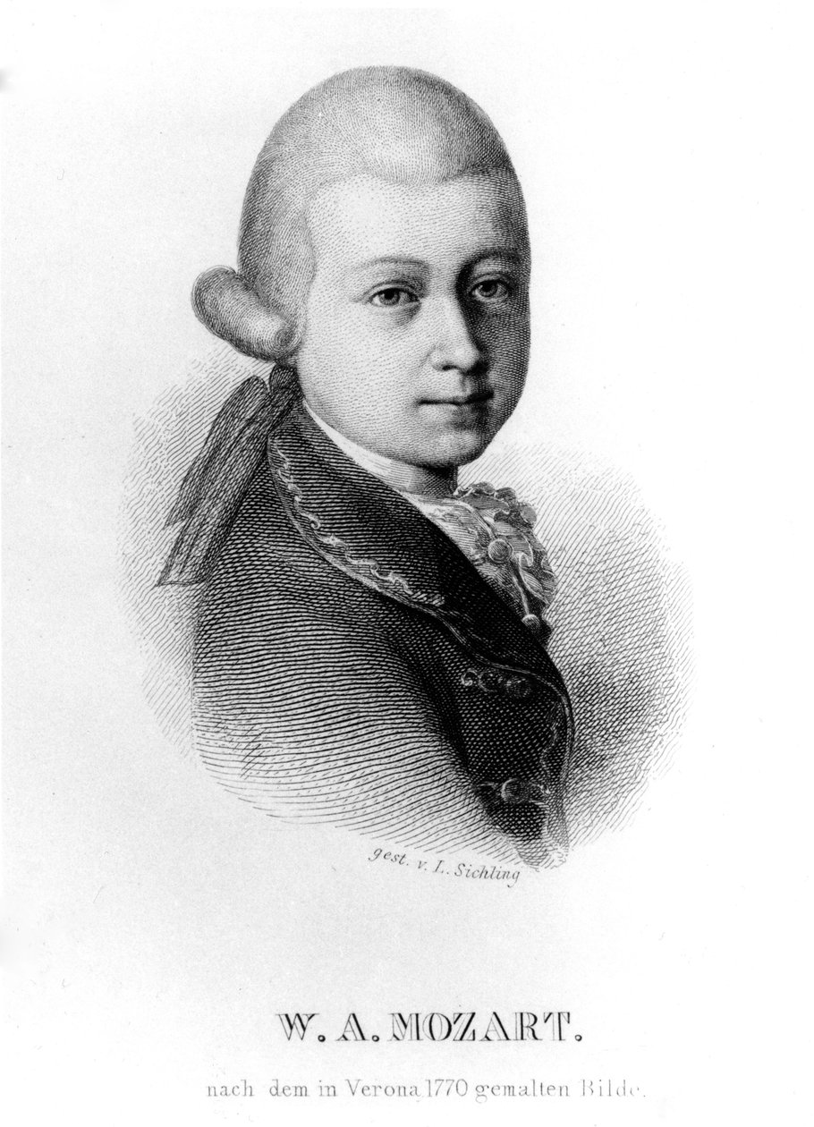Wolfgang Amadeus Mozart w 1770 roku, wyryty przez Lazarusa Sichlinga autorstwa Saverio dalla Rosa