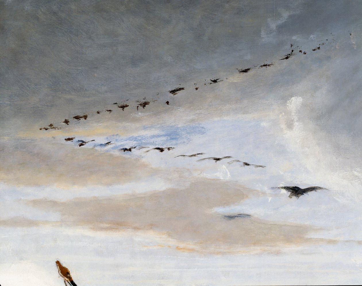 Ptaki w formacji V, fragment Triumfu Mariusza, obraz Francesco Saverio Altamura (1822-1897), olej na płótnie, 234x352 cm, Włochy autorstwa Saverio Altamura