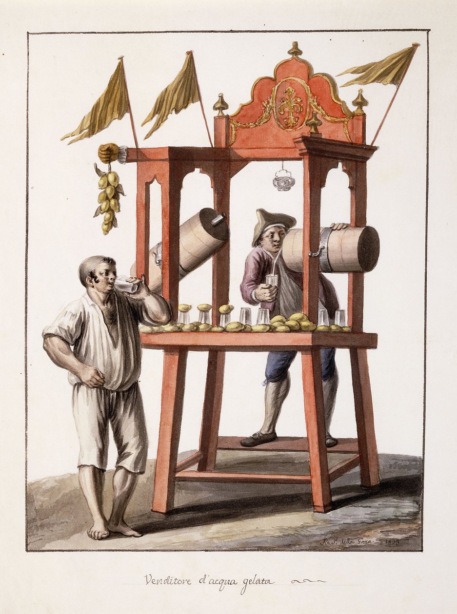 Sprzedawca wody mrożonej; Sprzedawca mrożonej wody, 1803 autorstwa Saviero Xavier della Gatta