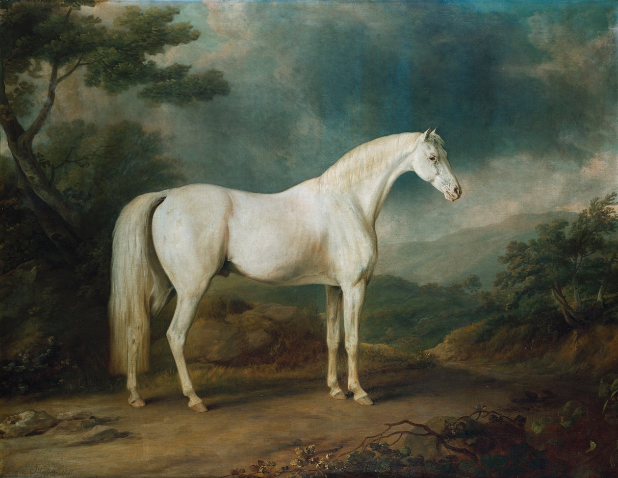 Biały koń w zalesionym krajobrazie, 1791 autorstwa Sawrey Gilpin