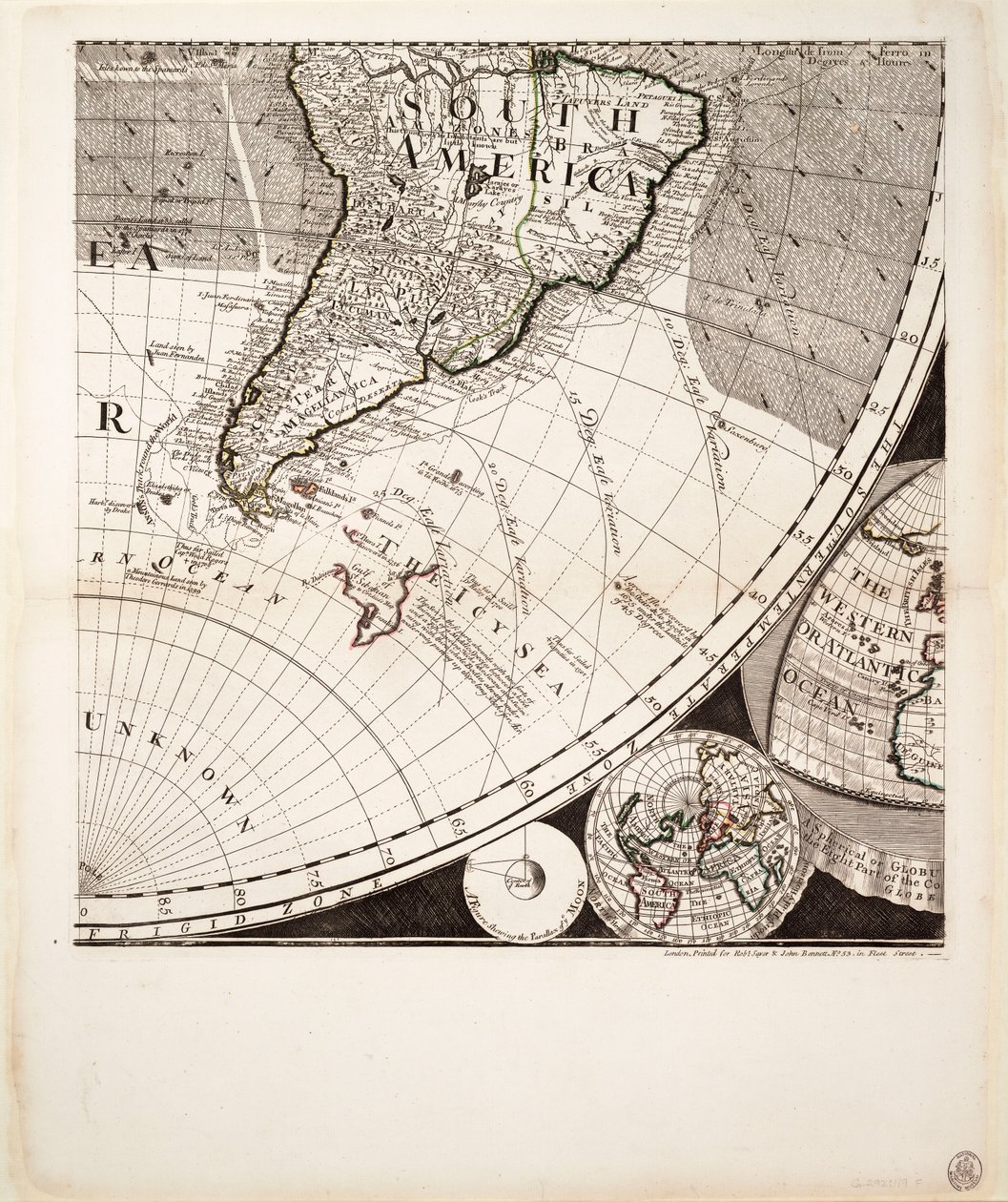 Nowa i poprawna mapa świata (sekcja), ok. 1774 r. (kolorowa rycina) autorstwa Sayer & Bennett