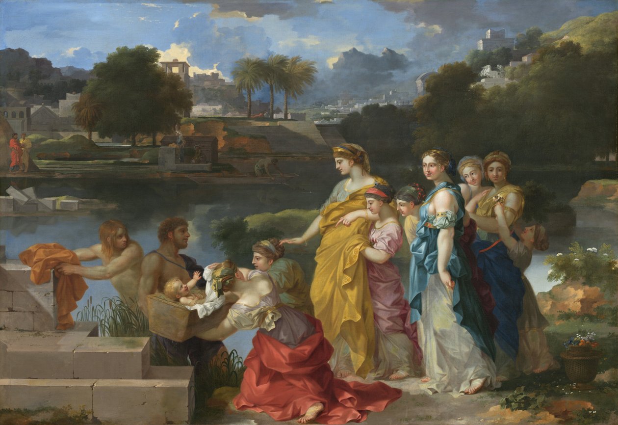 Znalezienie Mojżesza, c. 16551660. autorstwa Sébastien Bourdon