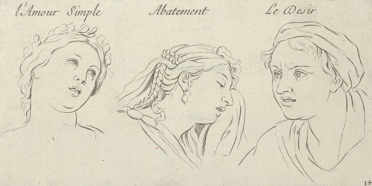 Prosta Miłość, Przygnębienie, Pragnienie od Postaci namiętności, wyryte na p..., 1695-1720. autorstwa Sébastien Le Clerc the Younger