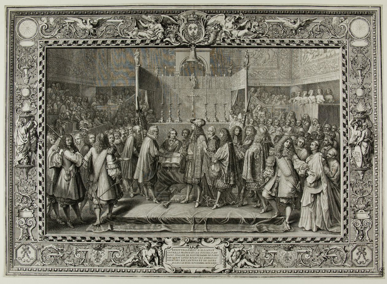 Odnowienie sojuszu między Francuzami a Szwajcarami w 1663 r. autorstwa Sébastien Le Clerc the elder
