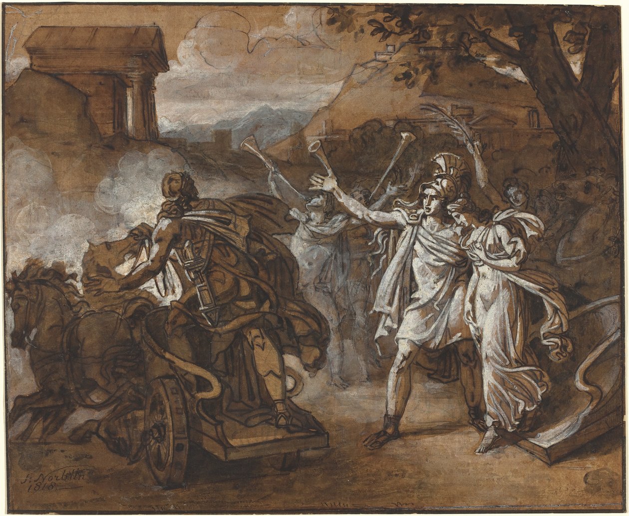 Kastor i Pollux ratują Helenę autorstwa Sébastien Louis Guillaume Norblin de la Gourdaine