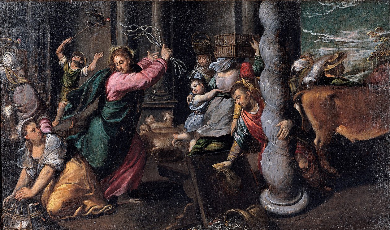 Chrystus wyprowadza pożyczkodawców ze świątyni, 1580-1585 autorstwa Sigismondo Scarsellino