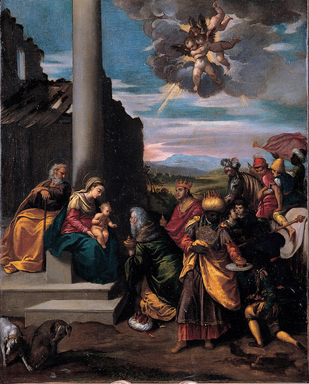 Pokłon Trzech Króli, 1575-1580 autorstwa Sigismondo Scarsellino