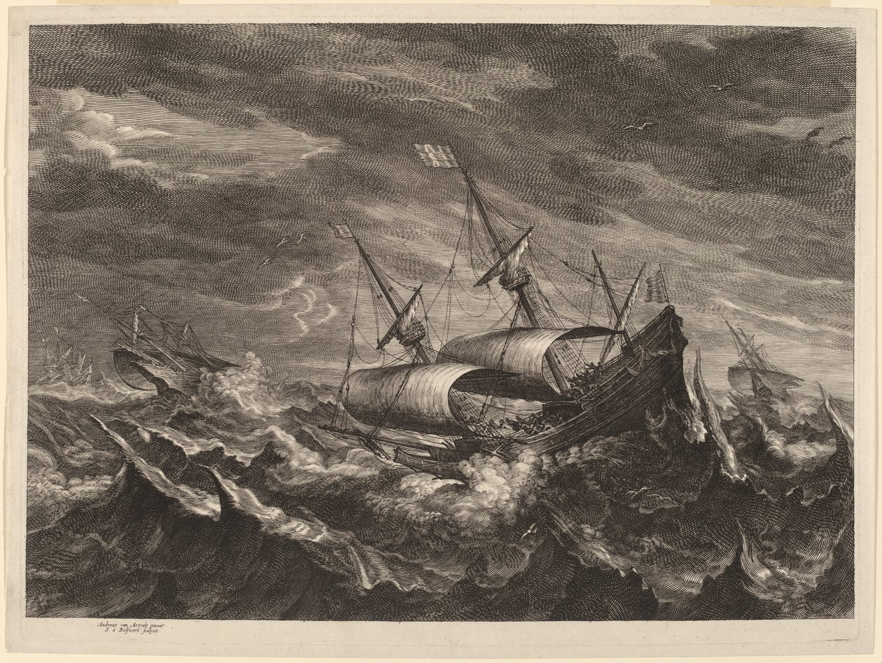 Żaglówki w Burzy autorstwa Schelte Adams Bolswert after Andries van Eertvelt