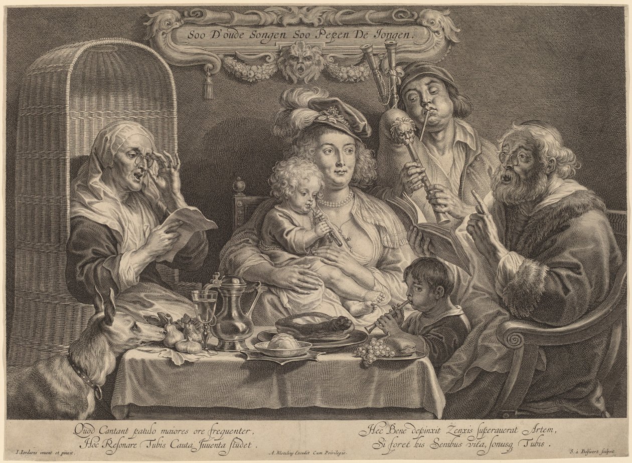 Koncert rodzinny (Jak starzy śpiewają, tak młody twitter) autorstwa Schelte Adams Bolswert after Jacob Jordaens