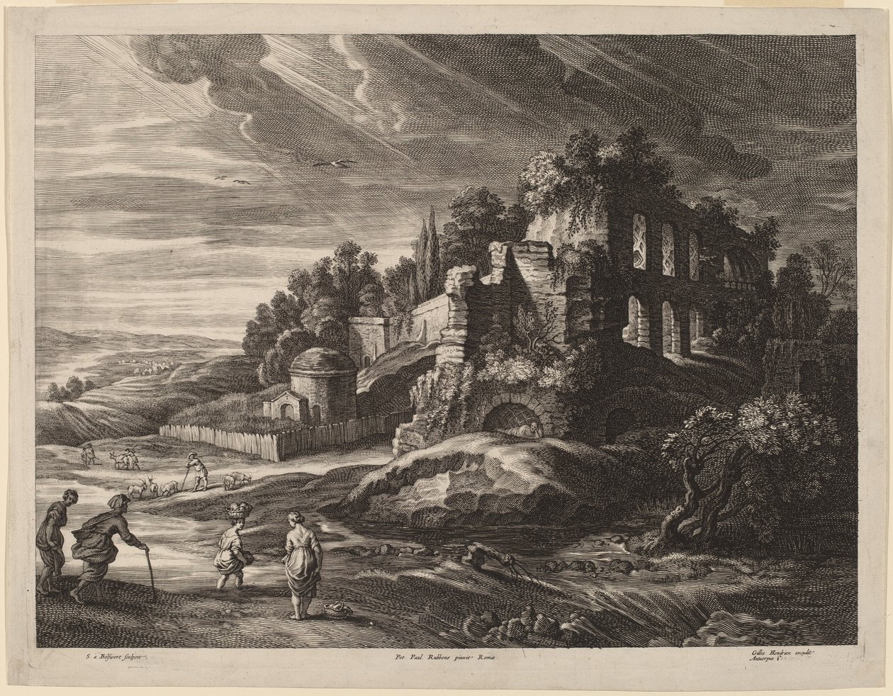 Krajobraz z dużymi rzymskimi ruinami autorstwa Schelte Adams Bolswert after Sir Peter Paul Rubens