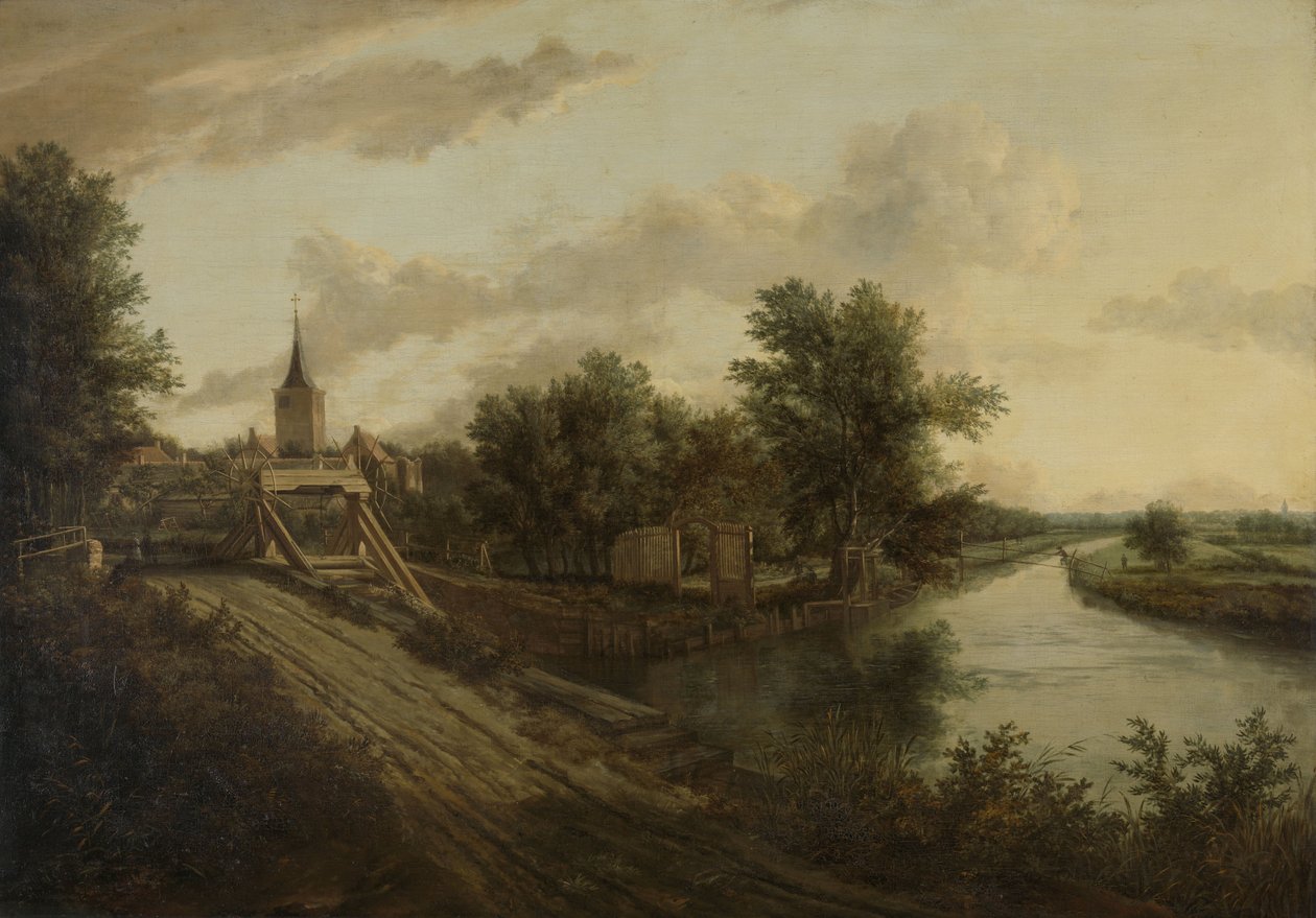 Krajobraz z ruchomym mostem autorstwa School of Jacob van Ruisdael
