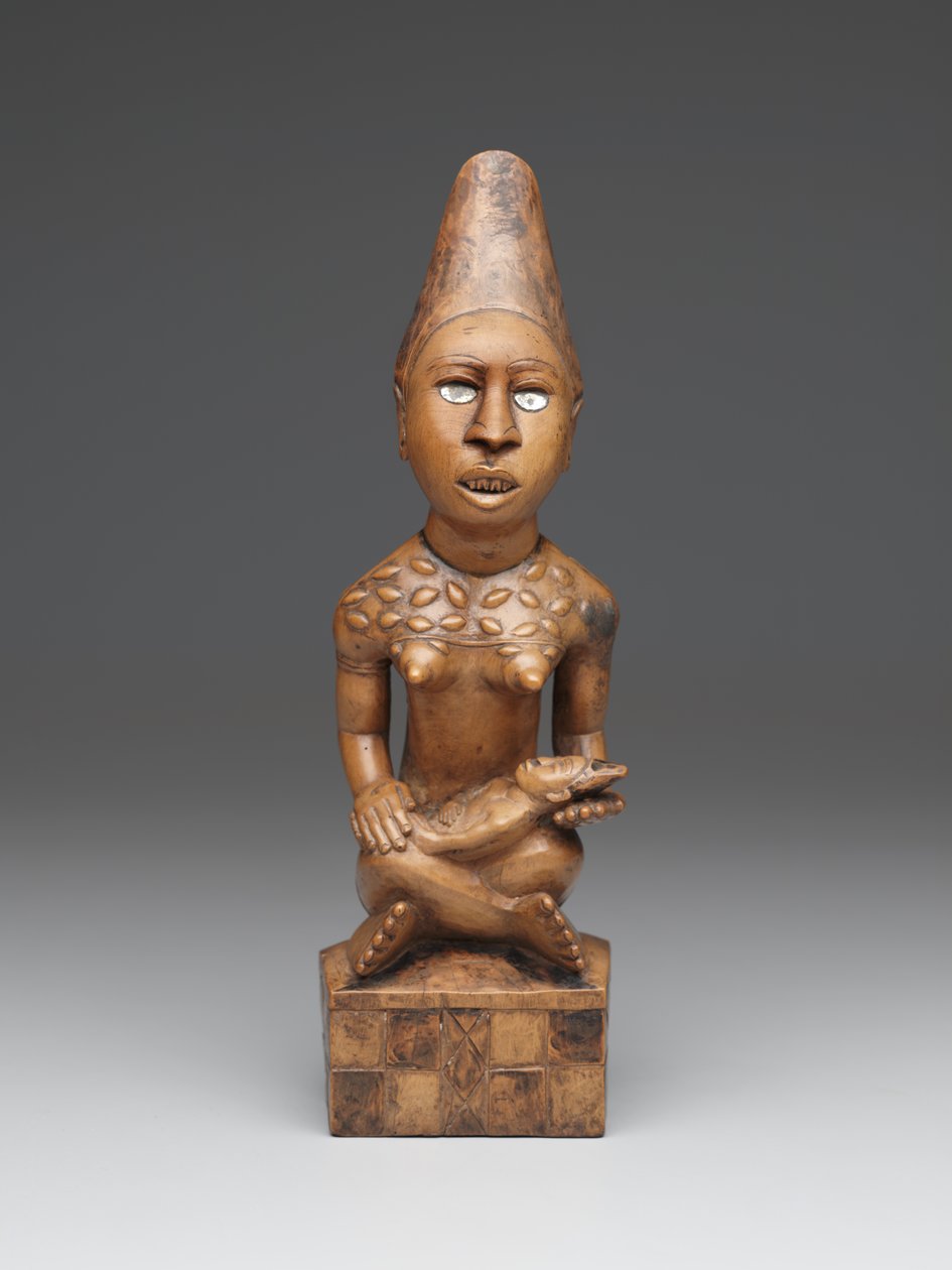 Siedząca postać kobiety z dzieckiem (pfemba) Yombe Group, Kongo Peoples (drewno, szkło lub mika i bejca) autorstwa School African