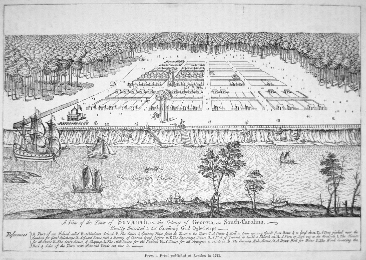 Widok Savannah w stanie Georgia w 1741 r. (lito) autorstwa School American