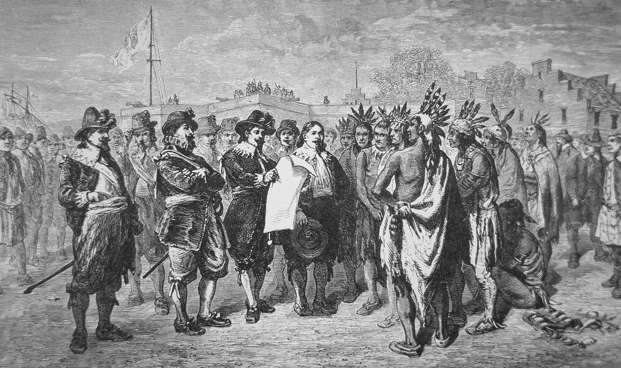 Gubernator Kieft zawiera pokój z Indianami w 1646 roku (lito) autorstwa School American