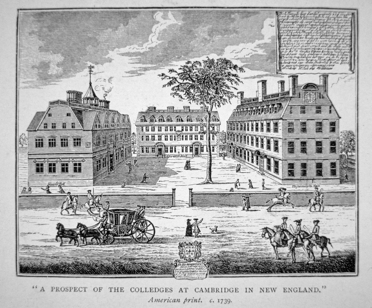 Harvard College, Cambridge, Massachusetts c.1739 (lito) autorstwa School American