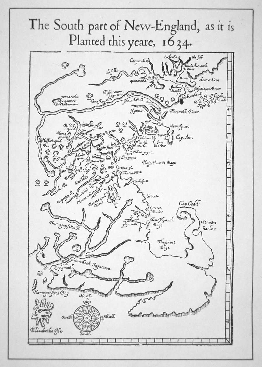 Mapa zawierająca zatokę Massachusetts (lito) autorstwa School American
