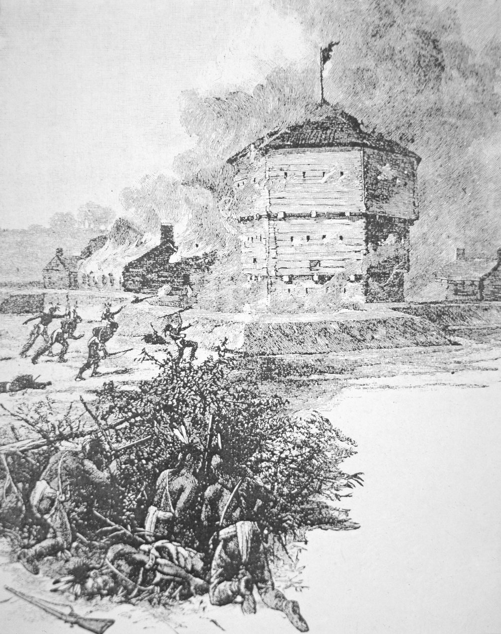 Oblężenie Fort Detroit przez Pontiaca, wodza plemienia Ottawa wiosną 1763 r. (lito) autorstwa School American
