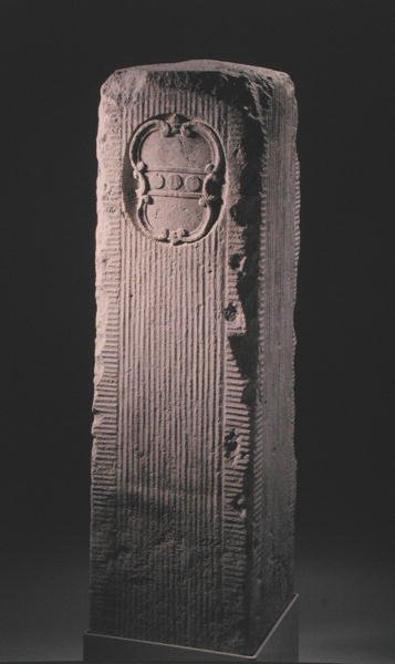 Znacznik Stone Mile z herbem Penn (kamień) autorstwa School American