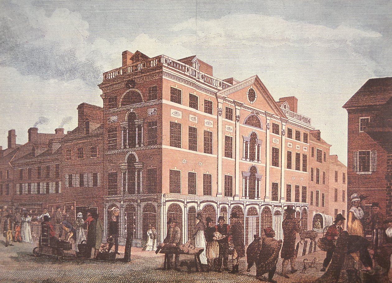 Róg ulicy Trzeciej i Rynku, Filadelfia (kolor lito) autorstwa School American