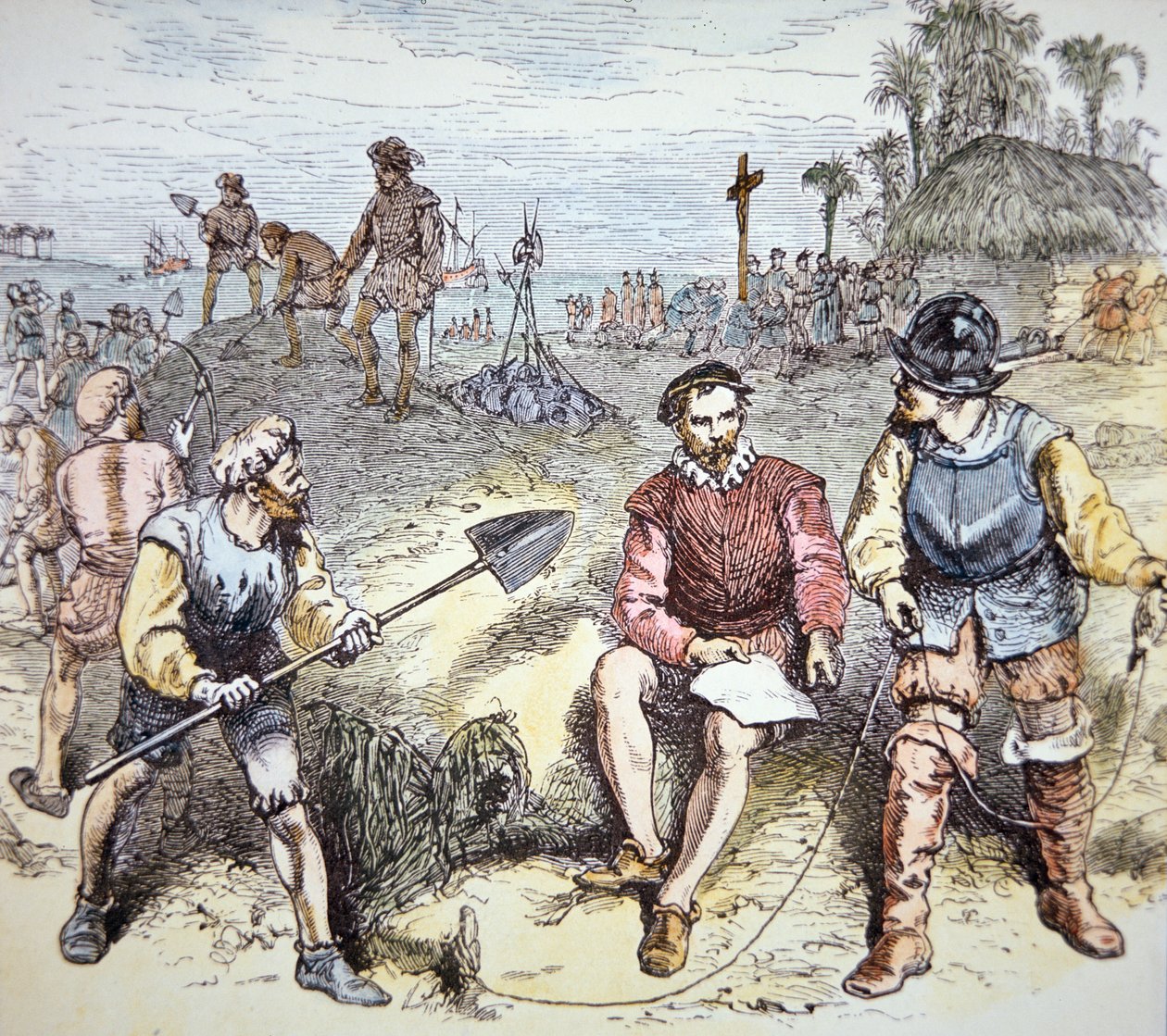 Założenie św. Augustyna na Florydzie przez Hiszpanów w 1565 (kolor lito) autorstwa School American