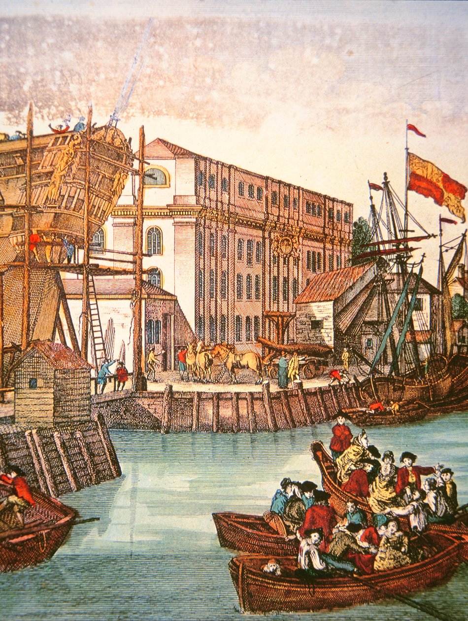 Widok na port w Nowym Jorku w połowie XVIII wieku (kolor lito) autorstwa School American