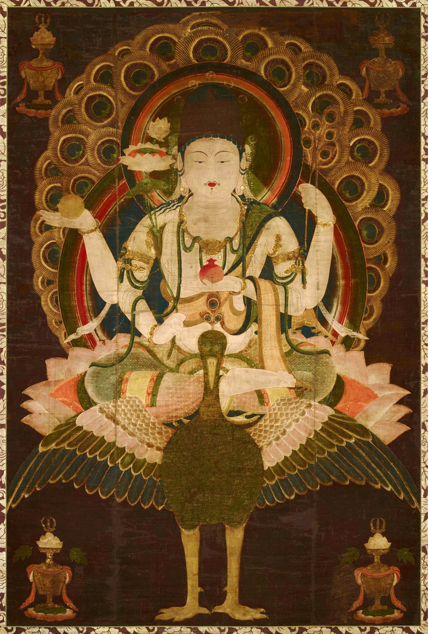 Buddyzm: „Mahamayuri” Zwój z XII wieku, obraz na jedwabiu - Rozmiar 147,9x98,9 cm Japonia Muzeum Narodowe w Tokio autorstwa School Asian