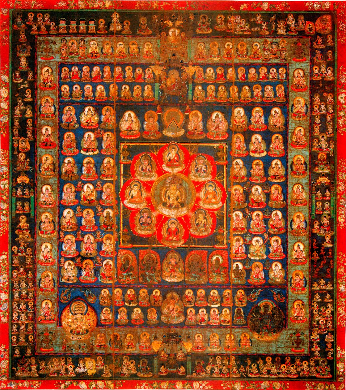 Buddyzm: mandala taizokai (Garbhadhatu) mówi o świecie matrycy - Anonimowy gwasz na jedwabiu, VIII-IX w. Wymiary 187x164,3 cm To-Ji Kyoto, Japonia autorstwa School Asian